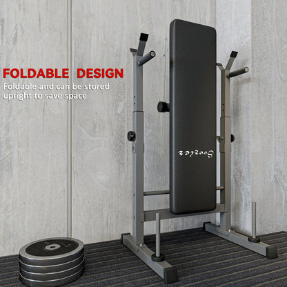 Soozier Foldable Bench Press with Barbell Rack Black Grey