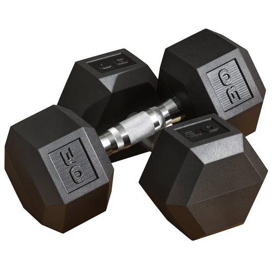 Soozier 2 x 30lbs Rubber Dumbbells Weight Set, Dumbbell Hand Weight for Body Fitness Training, Home Office Gym, Black
