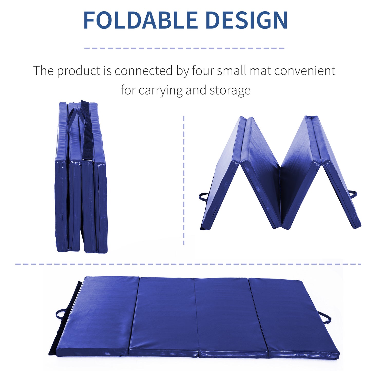 Soozier 4'x6'x2'' Folding Gymnastics Tumbling Mat, Exercise Mat  with Carrying Handles for Yoga, MMA, Martial Arts, Stretching, Core Workouts, Blue