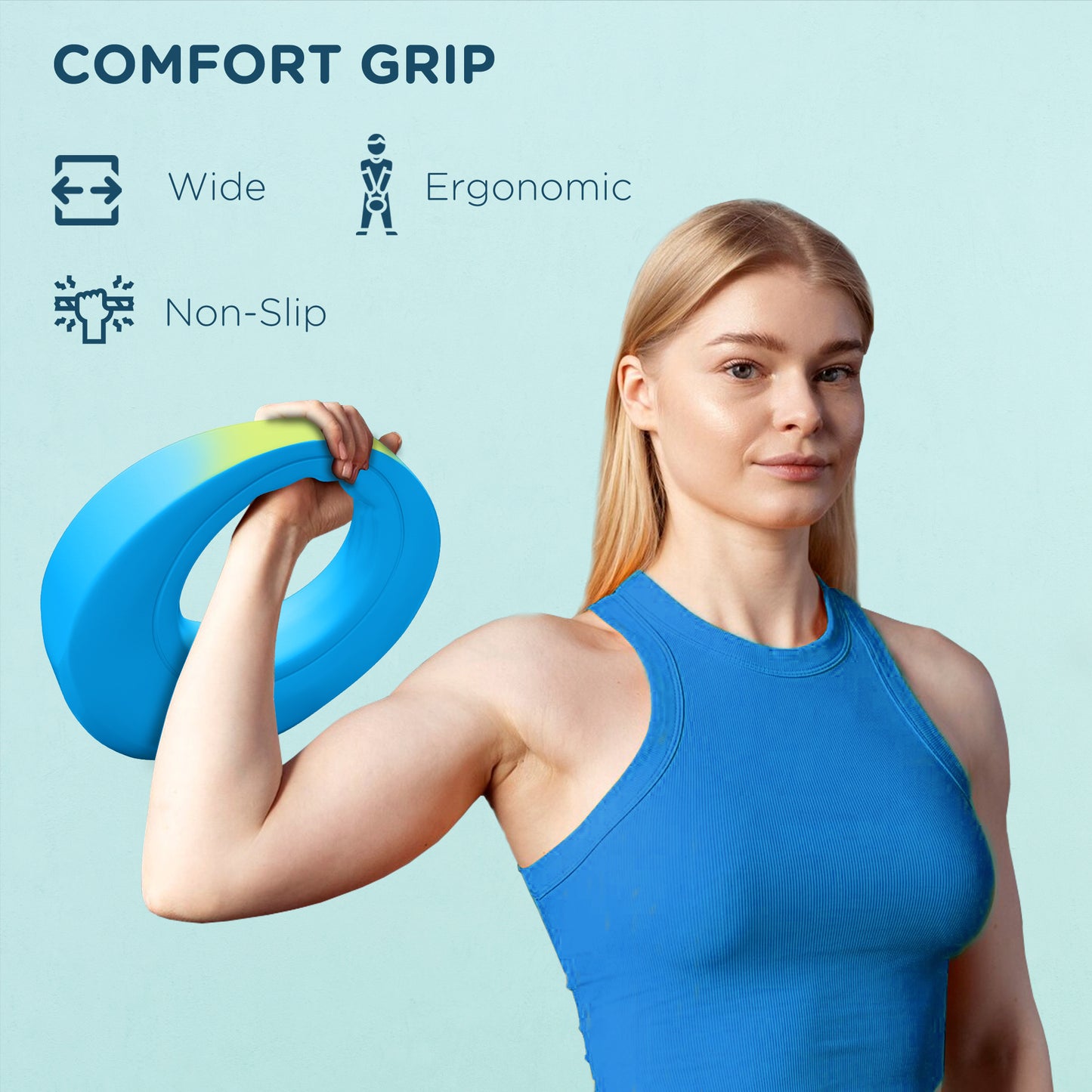 Soozier 22lbs Kettlebell, Kettle Bell with Wide Handle for Home Gym Weight Lifting and Strength Training, Light Blue