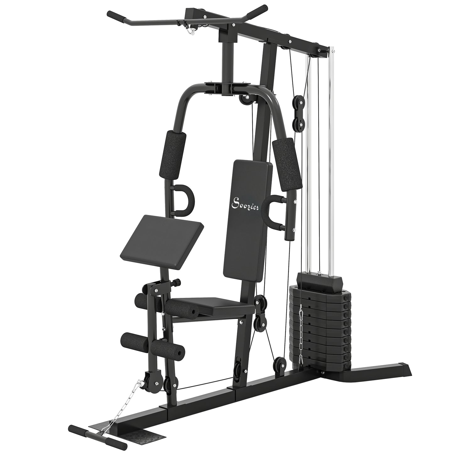 Soozier Multi-Exercise Home Gym Station with 99lbs Weight Stack, for Full Body Workout