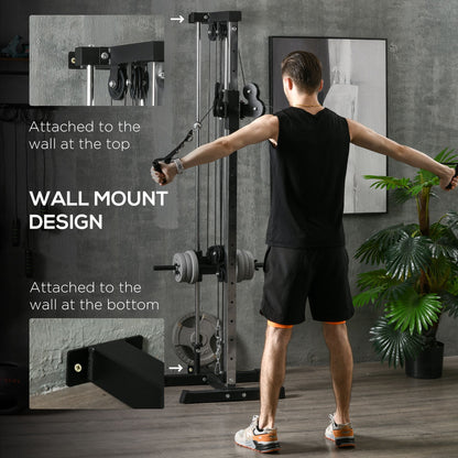 Soozier Wall Mount Cable Station, 15 Positions Adjustable Dual Pulley Machine Cable Crossover Machine Home Gym Equipment