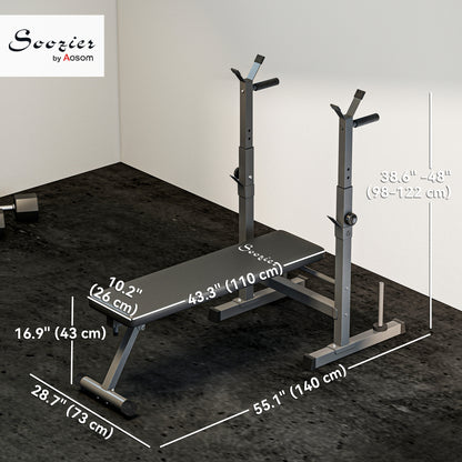 Soozier Foldable Bench Press with Barbell Rack Black Grey