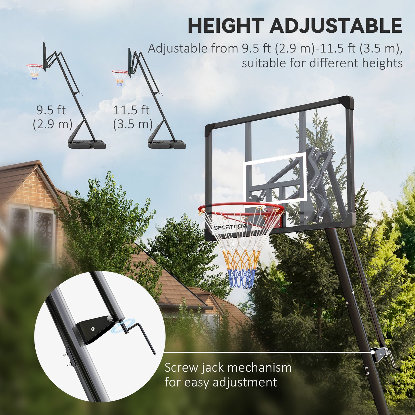 Soozier Outdoor Portable Basketball Hoop and Stand with Backboard Weighted Base Wheels, 115.4"-137.8" Height Adjustable