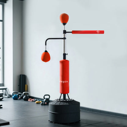 Soozier 4-in-1 Free Standing Punching Bag, Height Adjustable Boxing Bag with 2 Speed Balls, 360° Reflex Bar, Red