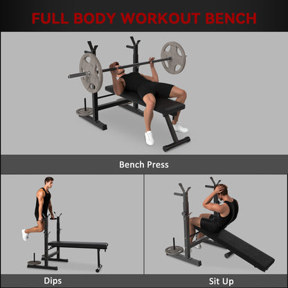 Soozier Foldable Bench Press with Barbell Rack Black