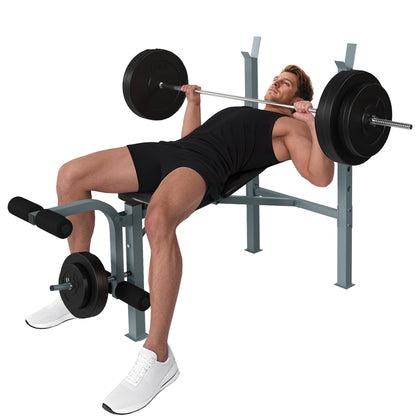 Soozier Incline Decline Weight Bench with Leg Extension and Barbell Rack, Adjustable Bench Press Weight Lifting Bench