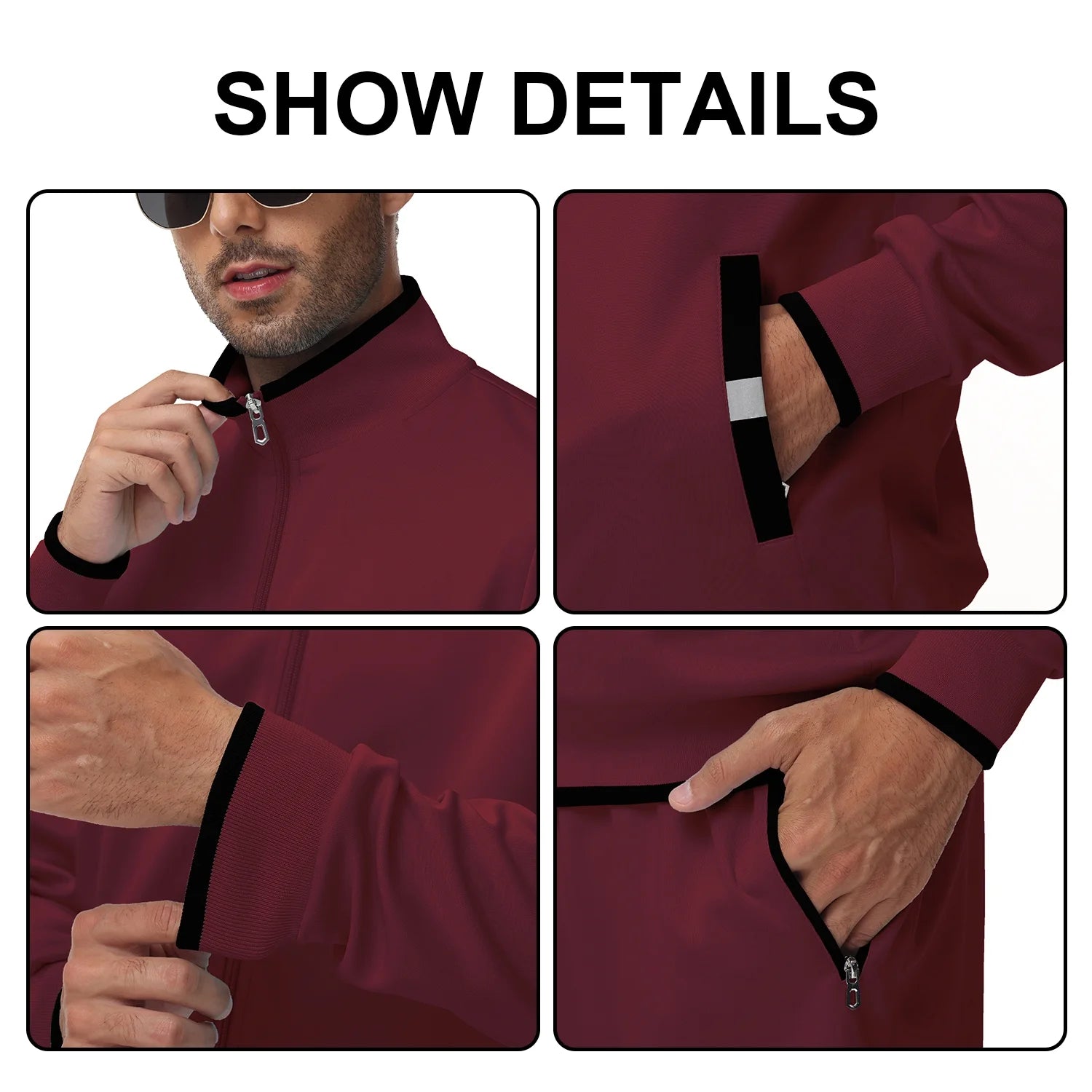 Men's Tracksuit Sweatsuit for Men Set Track Suits 2 Piece Casual Athletic Jogging Warm up Full Zip Sweat Suits Wine Red