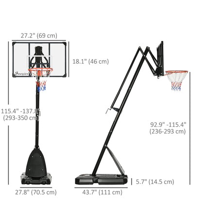 Soozier Outdoor Portable Basketball Hoop and Stand with Backboard Weighted Base Wheels, 115.4"-137.8" Height Adjustable