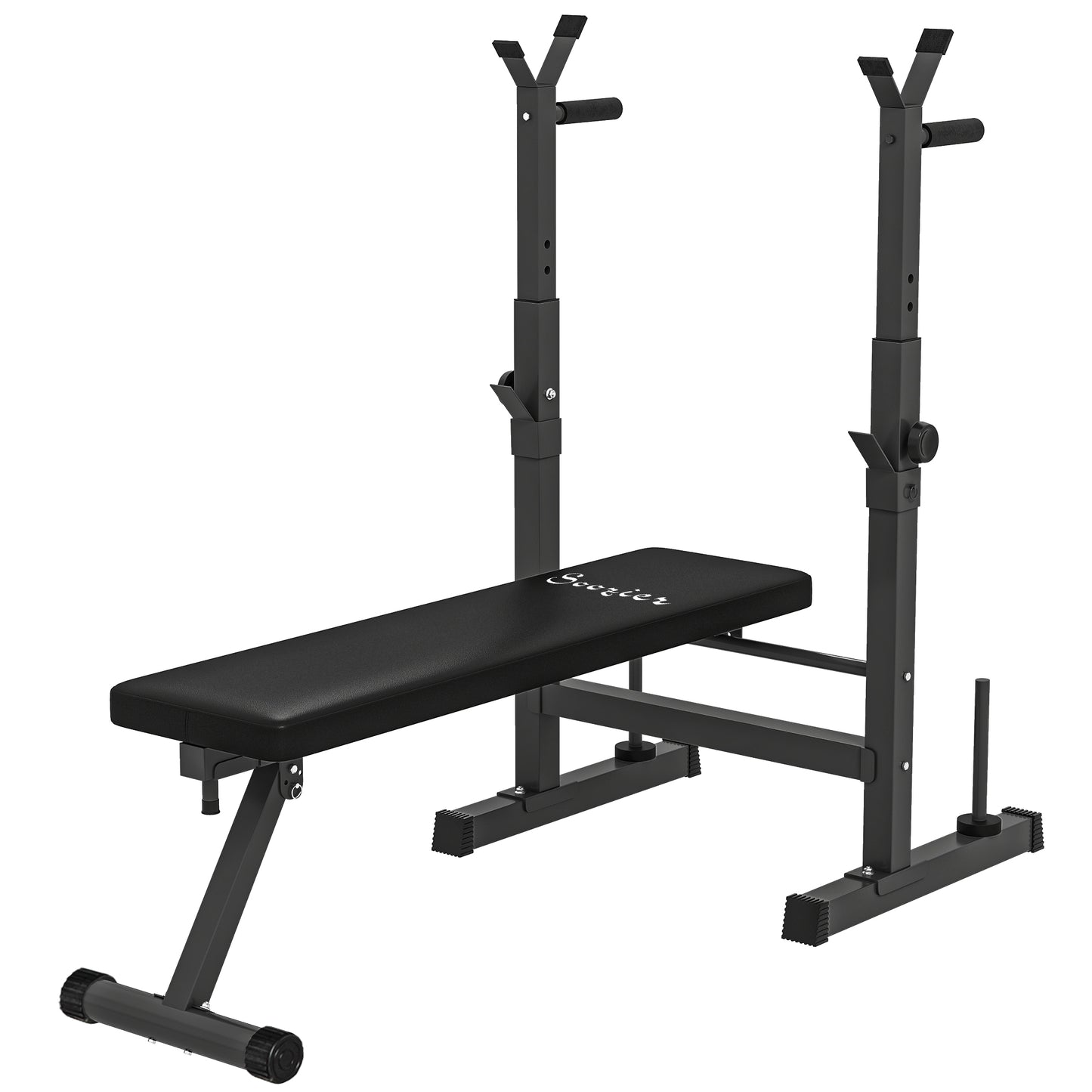 Soozier Foldable Bench Press with Barbell Rack Black