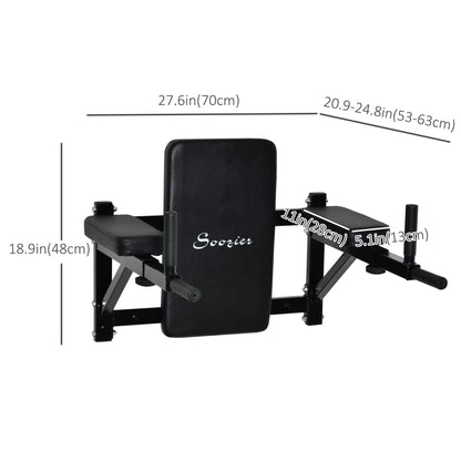 Soozier Wall Mounted Dip Station Multi-Function Set Home Gym Pull Up Bar Chin Up Exercise Bar Knee Raise Triceps Leg Dipping Raise Rack Black
