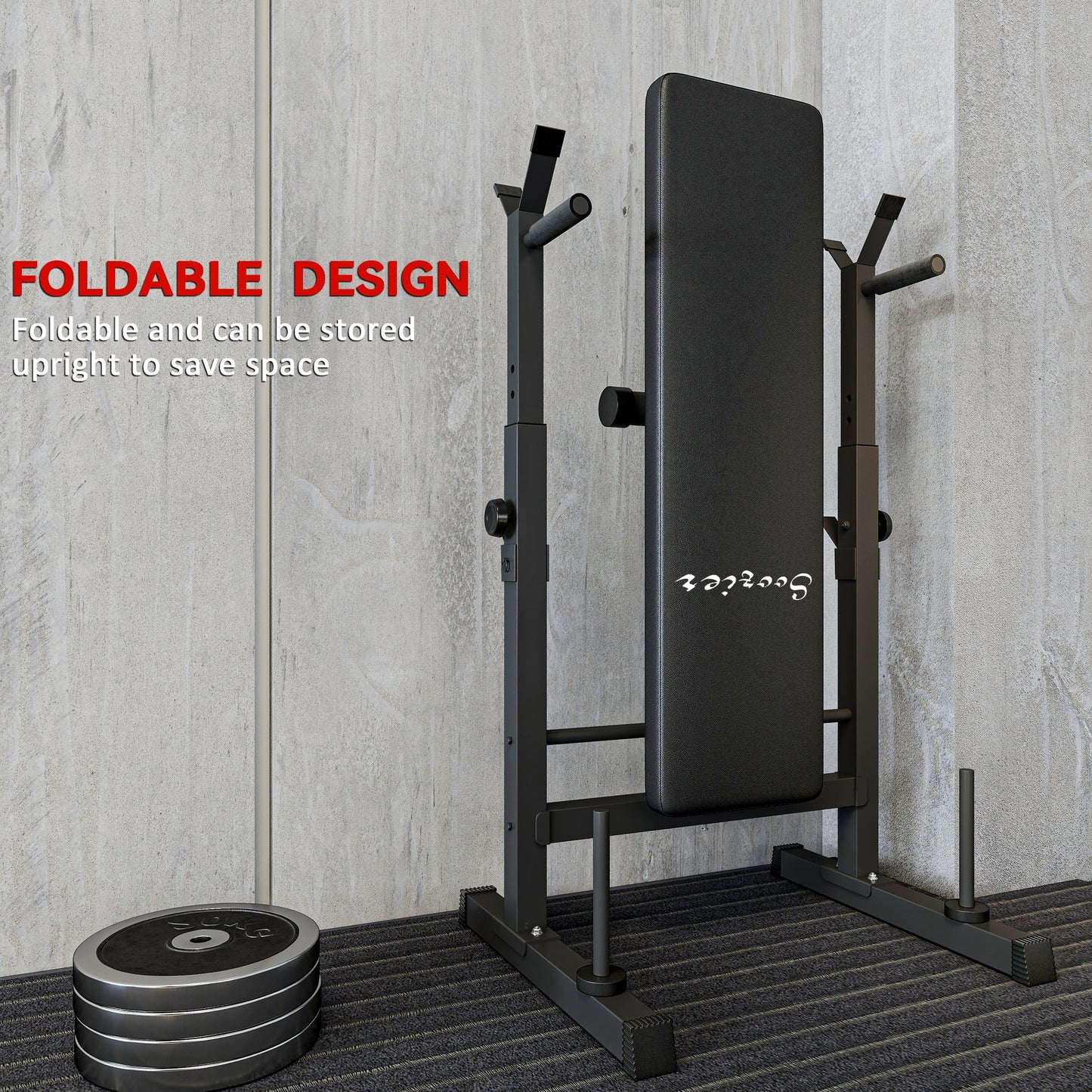 Soozier Foldable Bench Press with Barbell Rack Black