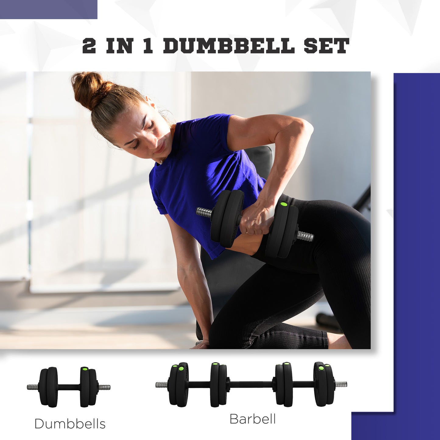 Soozier 33LBS 2-in-1 Adjustable Barbell & Dumbbells Set, Weights Set with Non-slip Handles for Men and Women Home Gym Training