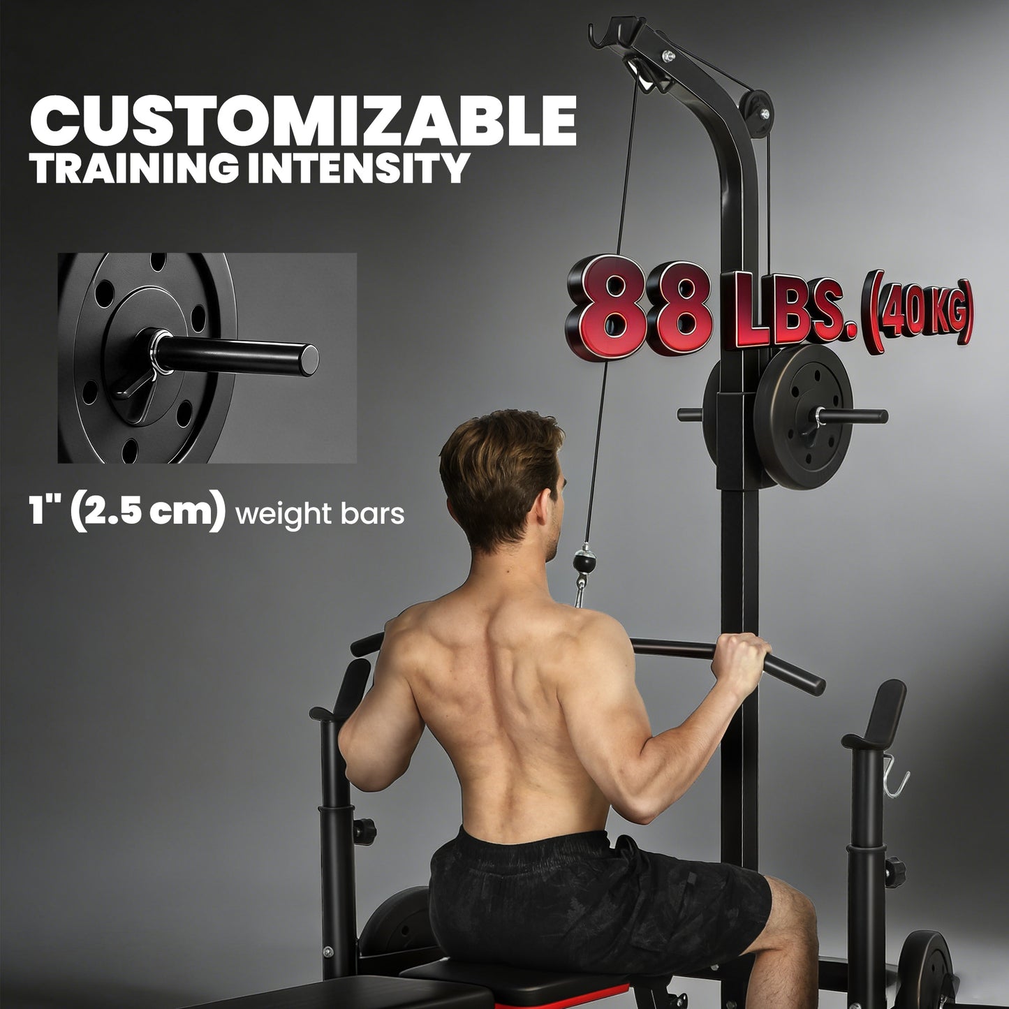 Soozier Multi-Function Home Gym Machine with Bench Press Rack, Squat Rack and Lat Pulldown System, Black