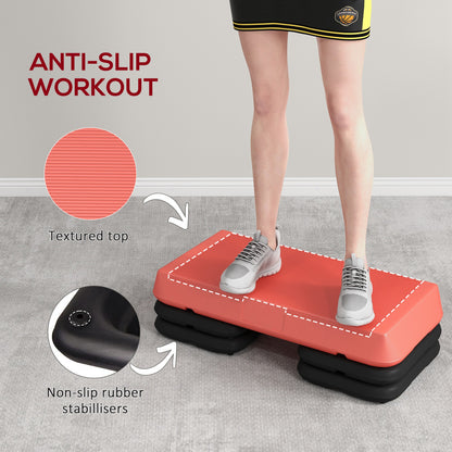 Soozier Adjustable Aerobic Stepper, 3-Level with Risers 4", 6", 8" Exercise Step Platform for Home Gym Fitness Workout, 330lbs Weight Capacity, Red