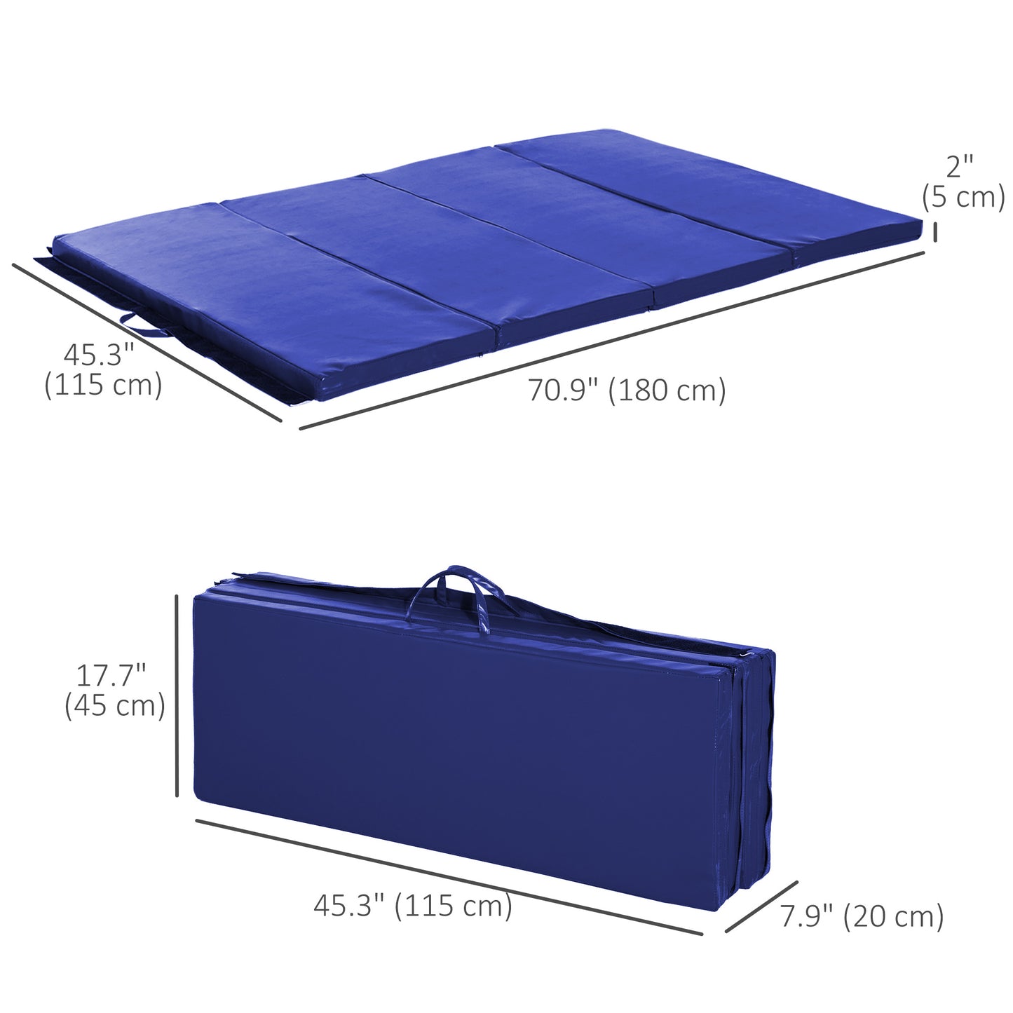 Soozier 4'x6'x2'' Folding Gymnastics Tumbling Mat, Exercise Mat  with Carrying Handles for Yoga, MMA, Martial Arts, Stretching, Core Workouts, Blue