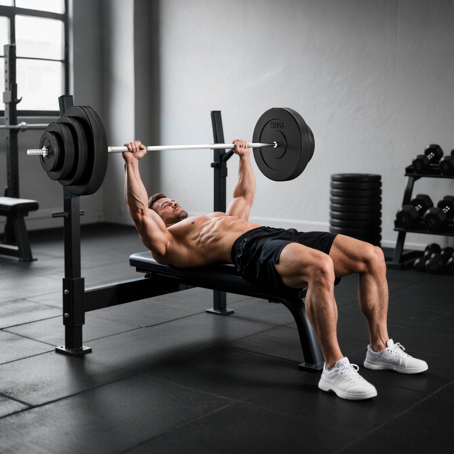 Soozier 154 lbs Barbell Weight Set, Adjustable Weights for Home Gym with 67" Barbell Bar, Strength Training Equipment