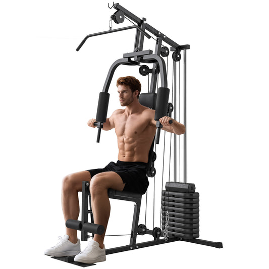 Soozier Home Gym Equipment, Multifunction Workout Machine with 99lbs Weight Stack for Back, Chest, Arm, Legs, and Full Body Workout