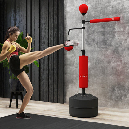 Soozier 4-in-1 Free Standing Punching Bag, Height Adjustable Boxing Bag with 2 Speed Balls, 360° Reflex Bar, Red