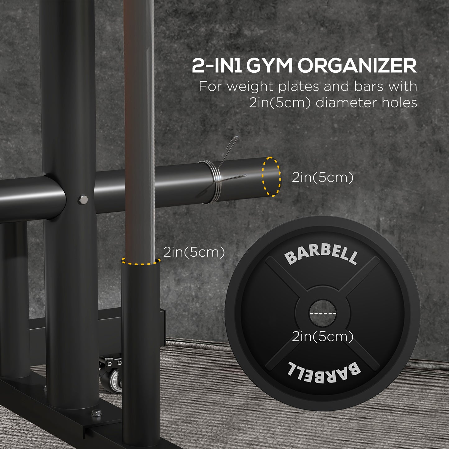 Soozier Weight Plate Rack, Bumper Plate Rack Holder for 2 inch Plates and Bars, with 4 Transport Wheels and 6 Fasten Clamps, 440 lbs Capacity