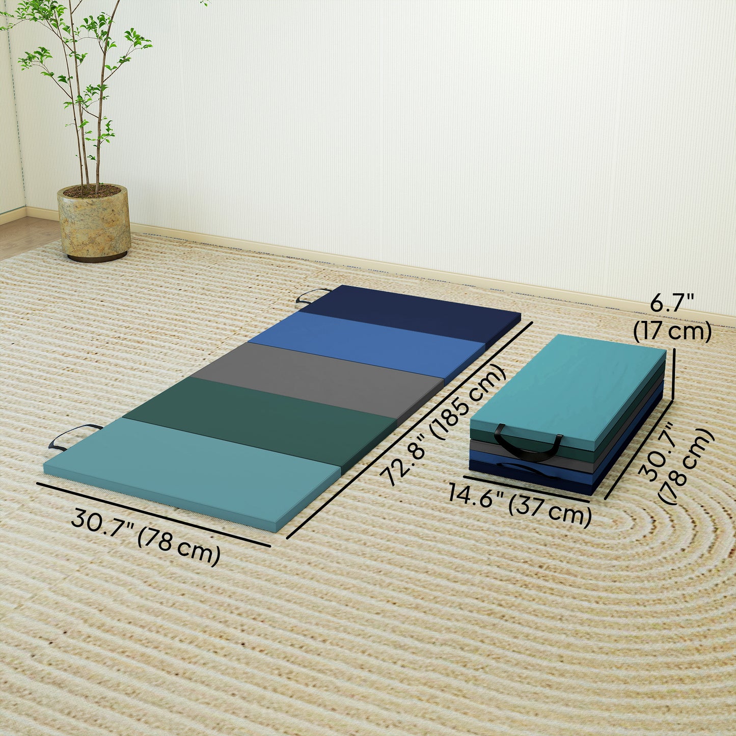 Soozier 6ft Folding Gymnastics Mat, Thick Exercise Mat with Carry Handles for Yoga Aerobics Fitness Training, Mixed Colour