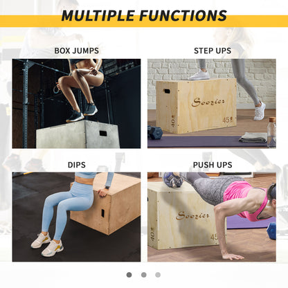 Soozier 3-in-1 Wooden Plyo Box, Plyometric Jump Box with Handle Openings for Home Gym, Workout Training, Natural
