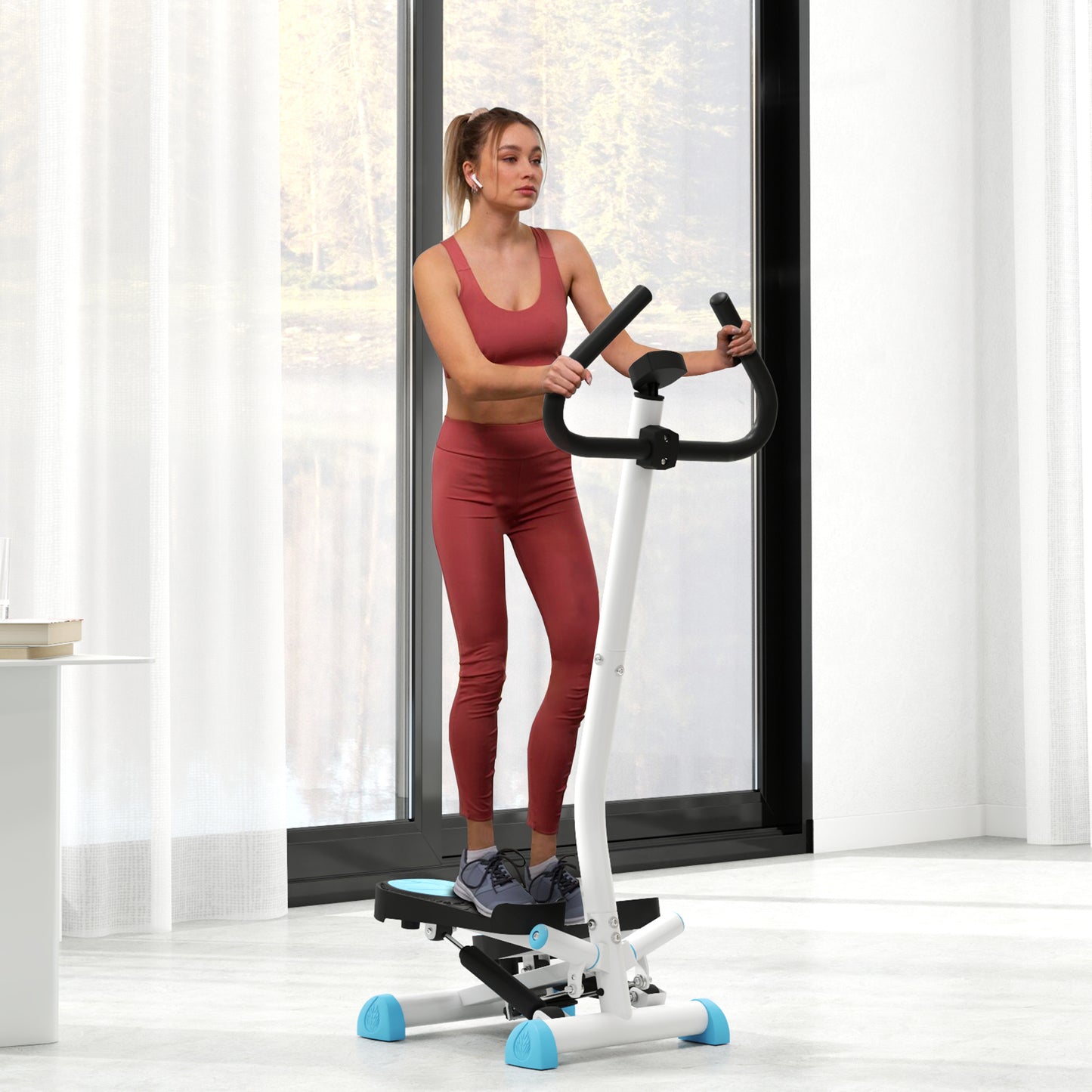 Soozier Twist Stepper Exercise Machine with Adjustable Resistance, LCD Screen - White & Blue