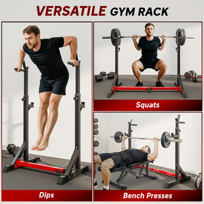 Soozier Squat Rack, Power Rack with Adjustable Height & Width, Strength Training Equipment with Barbell Storage Racks & J-Hooks for Bench Press, Squat, Weight Lifting