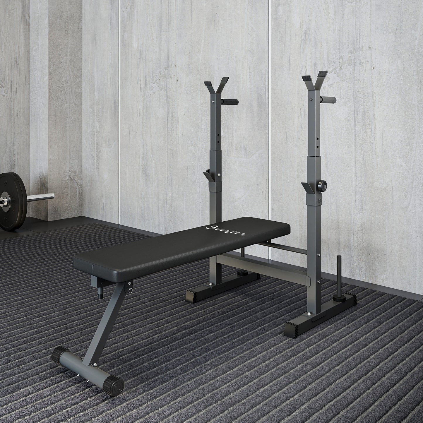 Soozier Foldable Bench Press with Barbell Rack Black Grey
