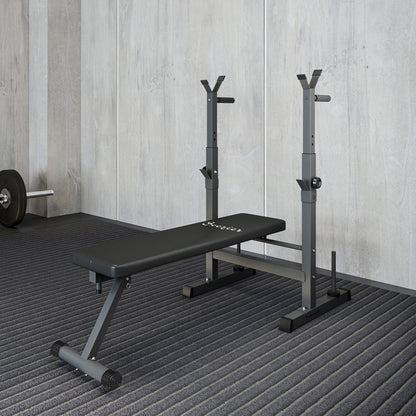 Soozier Foldable Bench Press with Barbell Rack Black Grey