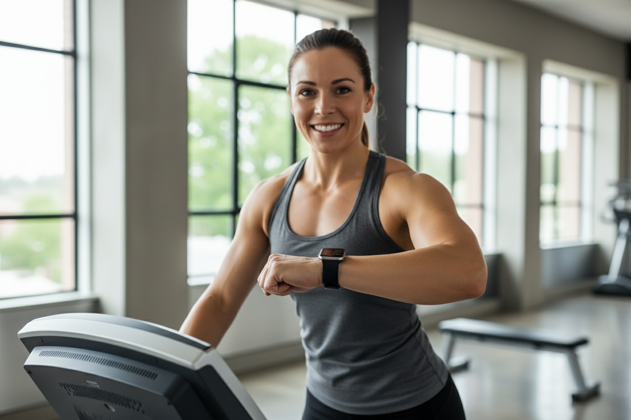 make image square, she smiles, we see her whole head, outside window is green summer scene
