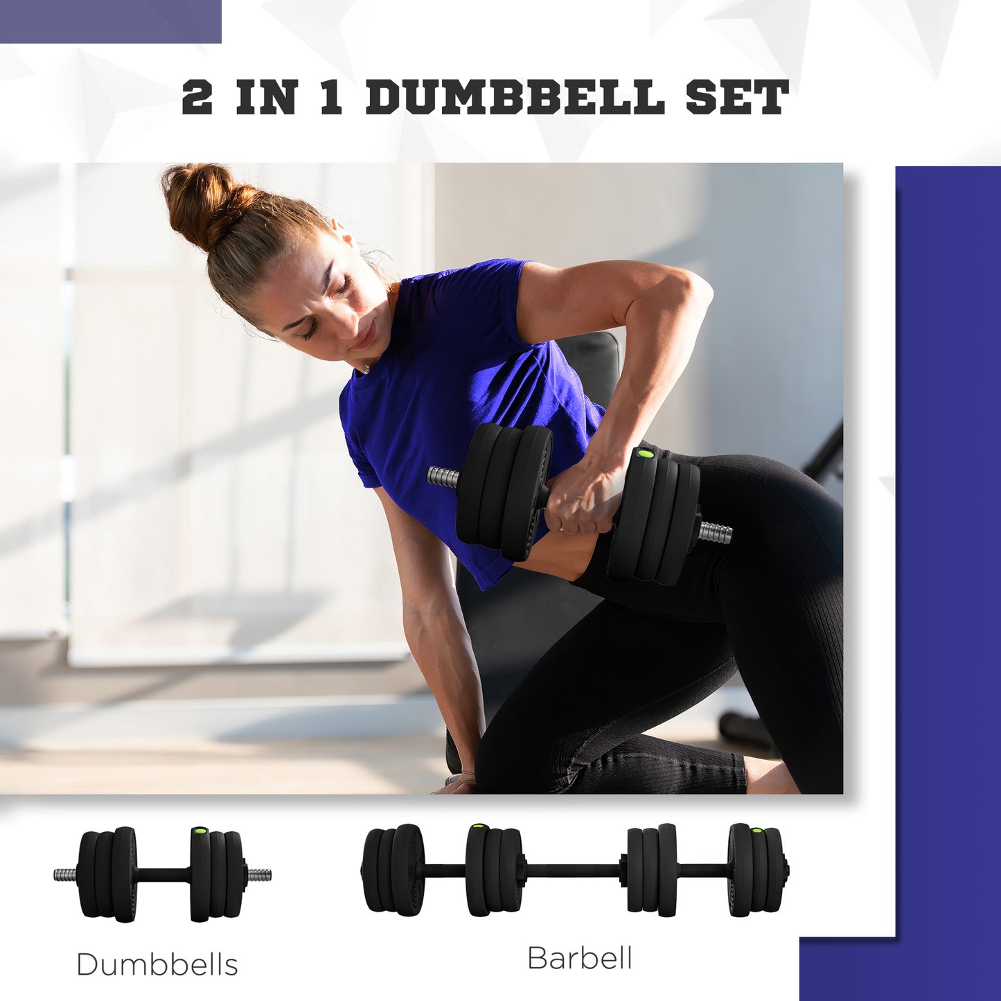 Soozier 44LBS 2-in-1 Adjustable Barbell & Dumbbells Set, Weights Set with Non-slip Handles for Men and Women Home Gym Training