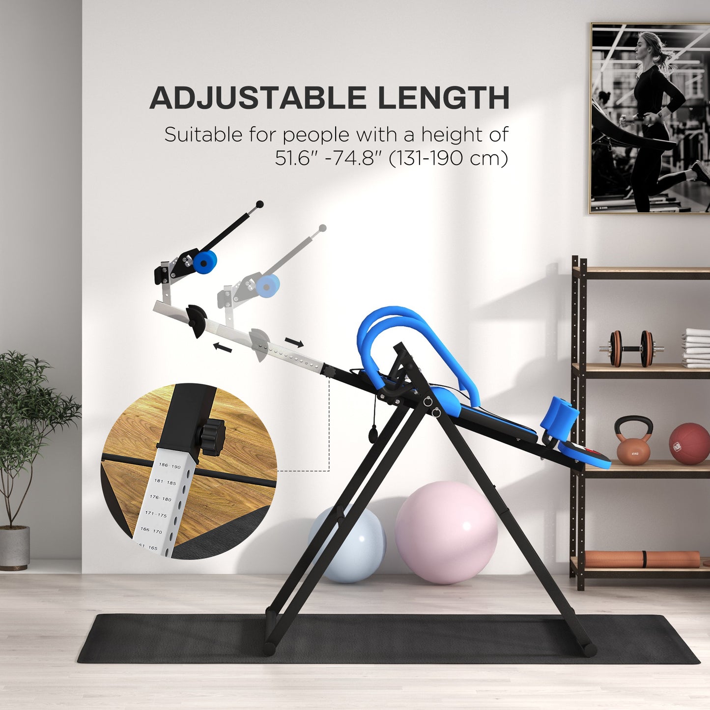 Soozier Folding Inversion Table, 20°/40°/60° Adjustable, with Safety Belt and Waist Pad for Back Pain Relief