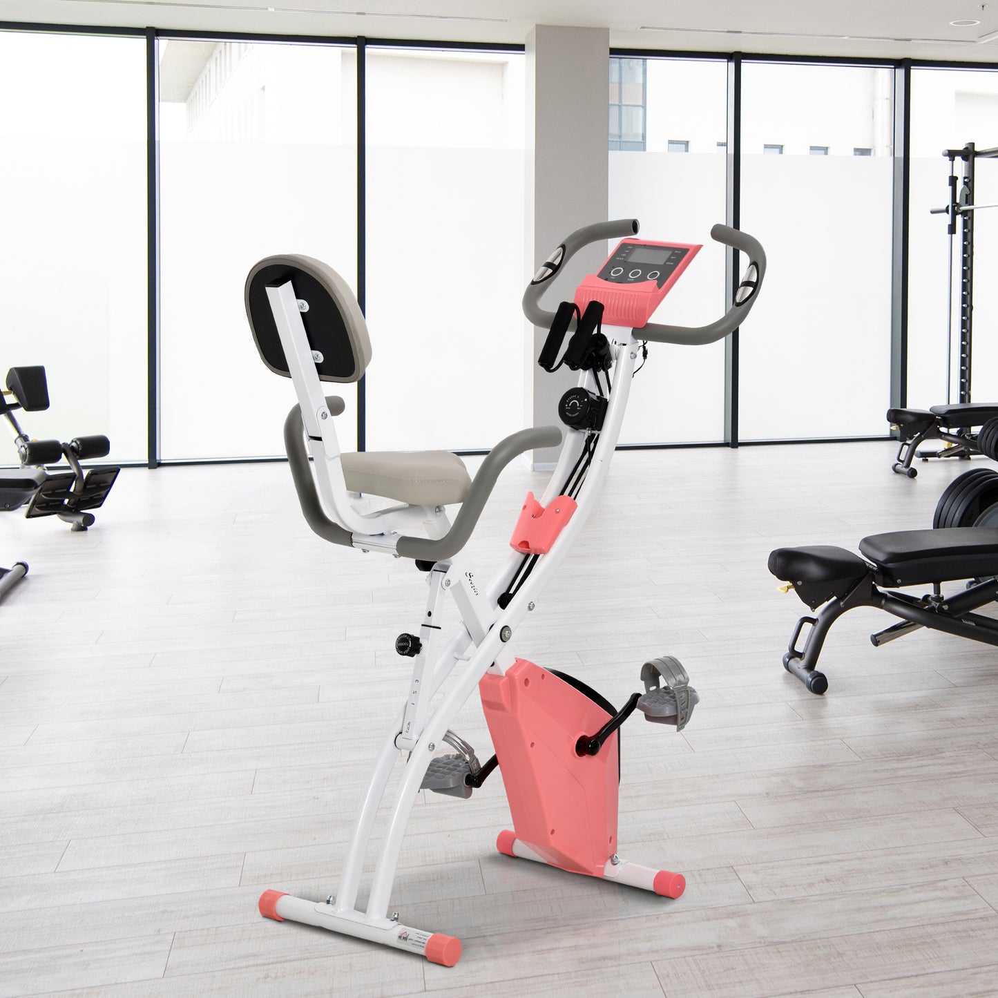 Soozier 3 in 1 Folding Exercise Bike, Foldable Stationary Bike with 8-Level Magnetic Resistance, Adjustable Seat, Pink