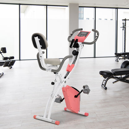 Soozier 3 in 1 Folding Exercise Bike, Foldable Stationary Bike with 8-Level Magnetic Resistance, Adjustable Seat, Pink
