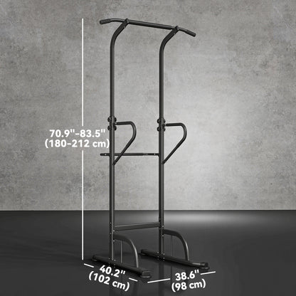 Soozier Power Tower Dip Station Pull Up Bar, Multi-Function Push Up Equipment with Adjustable Height for Home Gym Strength Training Workout Fitness, Black