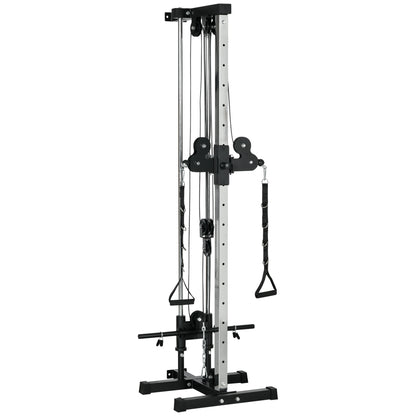 Soozier Wall Mount Cable Station, 15 Positions Adjustable Dual Pulley Machine Cable Crossover Machine Home Gym Equipment