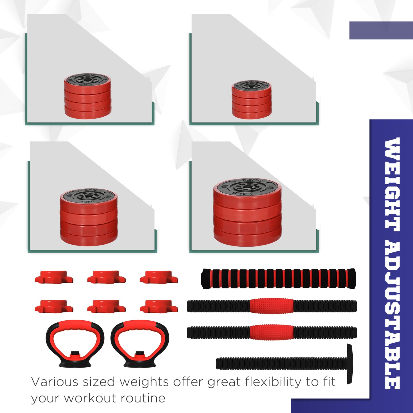 Soozier 66lbs 4-in-1 Adjustable Weight Dumbbell Set, Barbell, Kettlebell, Push Up Stand, Red