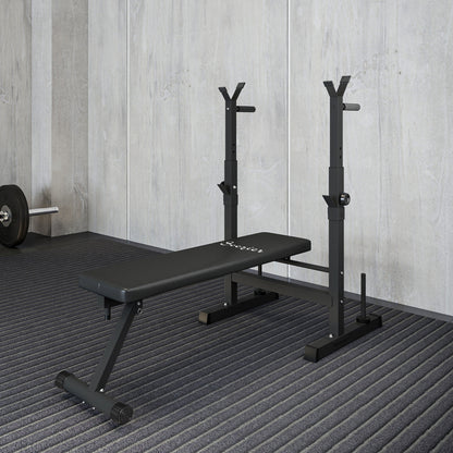 Soozier Foldable Bench Press with Barbell Rack Black