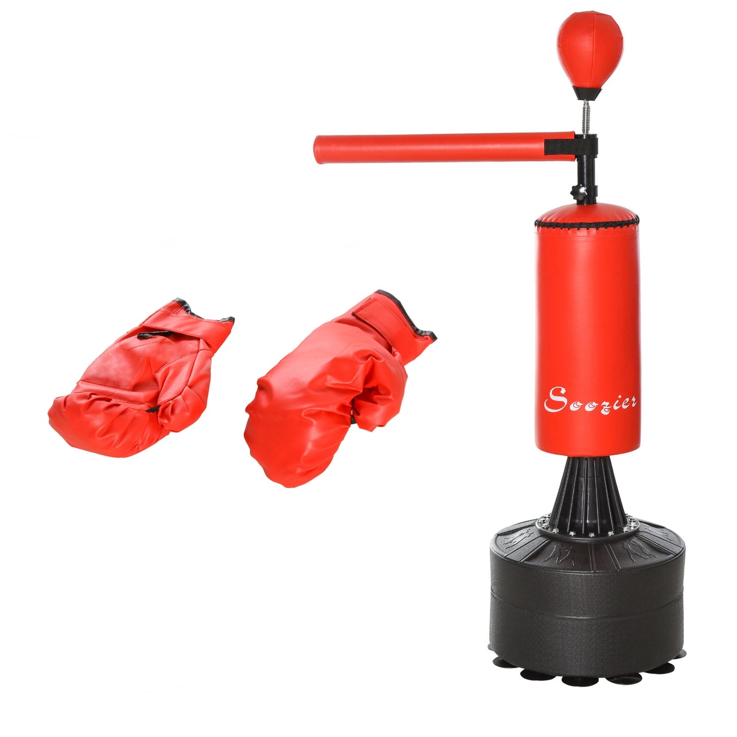 Soozier Freestanding Boxing Punch Bag Stand with 360° Rotating Flexible Arm, Speed Ball, Waterable & Sandable Base, Height Adjustable Boxing Training Equipment for Adults