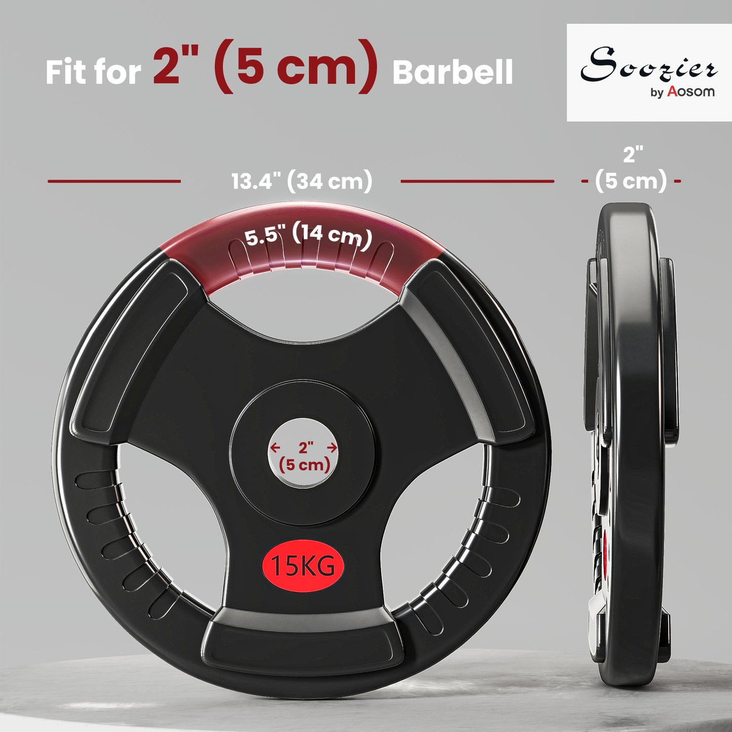 Soozier Weight Plates Set, 2-Inch Barbell Weights Set w/Tri-Grips for Home Gym Weightlifting and Strength Training, 2 x 33lbs