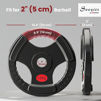 Soozier Weight Plates Set, 2-Inch Barbell Weights Set w/Tri-Grips for Home Gym Weightlifting and Strength Training, 2 x 33lbs
