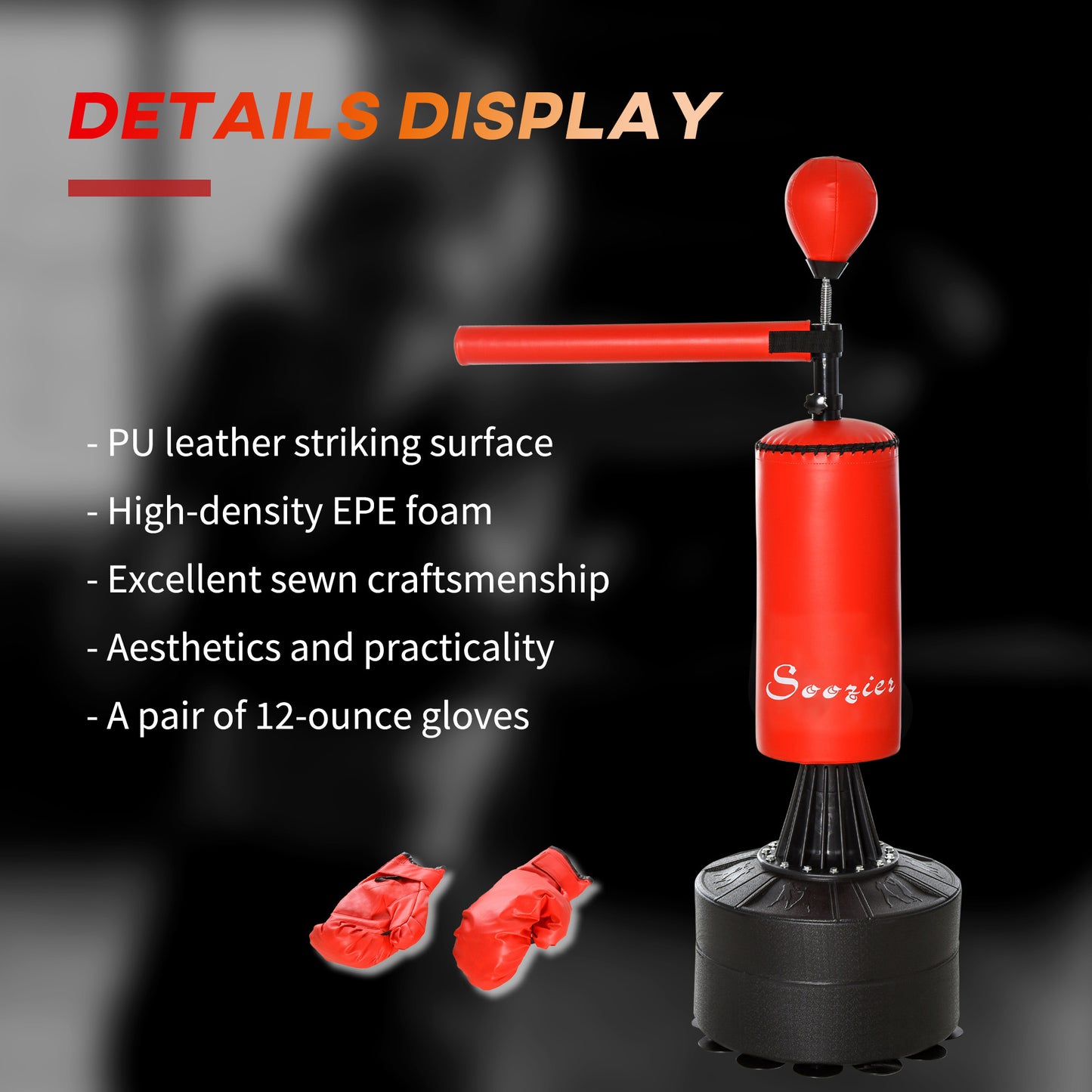 Soozier Freestanding Boxing Punch Bag Stand with 360° Rotating Flexible Arm, Speed Ball, Waterable & Sandable Base, Height Adjustable Boxing Training Equipment for Adults