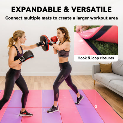 Soozier 4'x6'x2'' Folding Gymnastics Tumbling Mat, Exercise Mat  with Carrying Handles for Yoga, MMA, Martial Arts, Stretching, Core Workouts, Pink and Purple