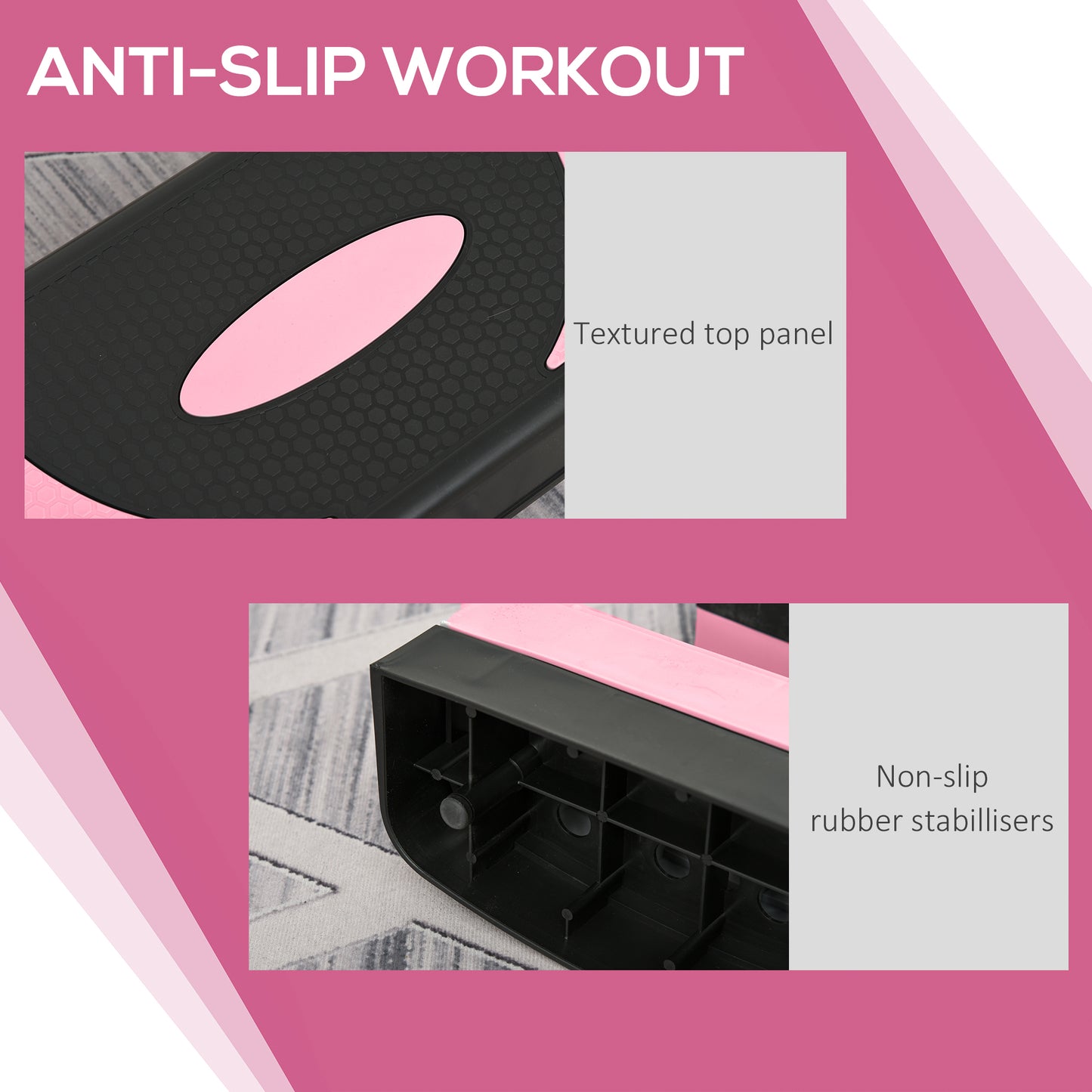 Soozier Adjustable Aerobic Stepper, Exercise Step Platform, Step Exercise Trainer, Workout Fitness Yoga Risers, 4"-6"-8", Pink