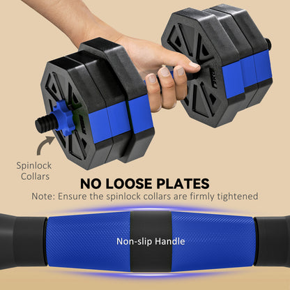 Soozier 6-in-1 Adjustable Dumbbell Set, Used as Kettlebell, Barbell, Dumbbell, Push-Up Stand, 44lbs Free Weights Set, Blue