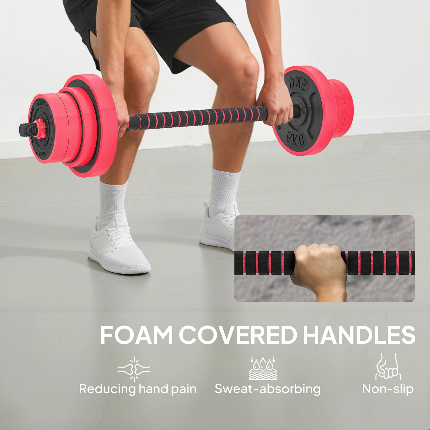 Soozier 88lbs 4-in-1 Adjustable Weight Dumbbell Set, Barbell, Kettlebell, Push Up Stand, Red